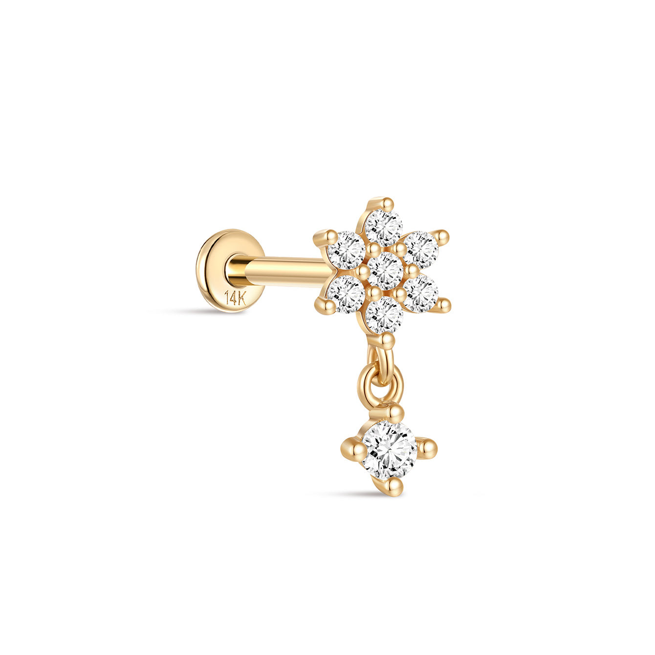 14K Solid Gold Geometric Petal Tassels Ear Piercing Stud - Kosinerjewelry