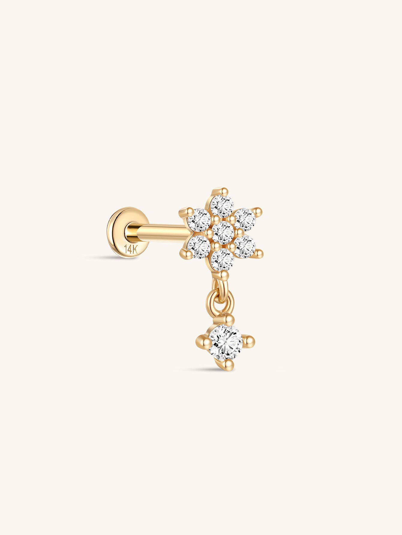 14K Solid Gold Geometric Petal Tassels Ear Piercing Stud - Kosinerjewelry