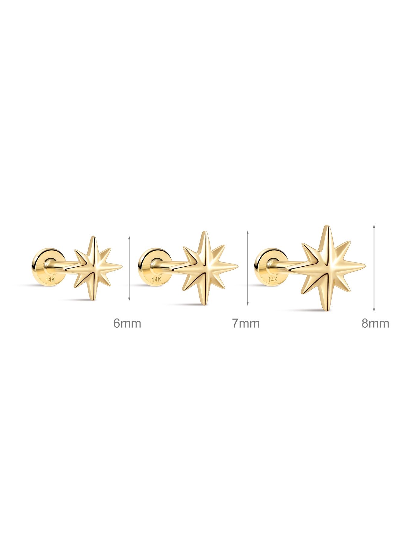 14K massief gouden onregelmatige glanzende achthoekige steroorpiercing Stud