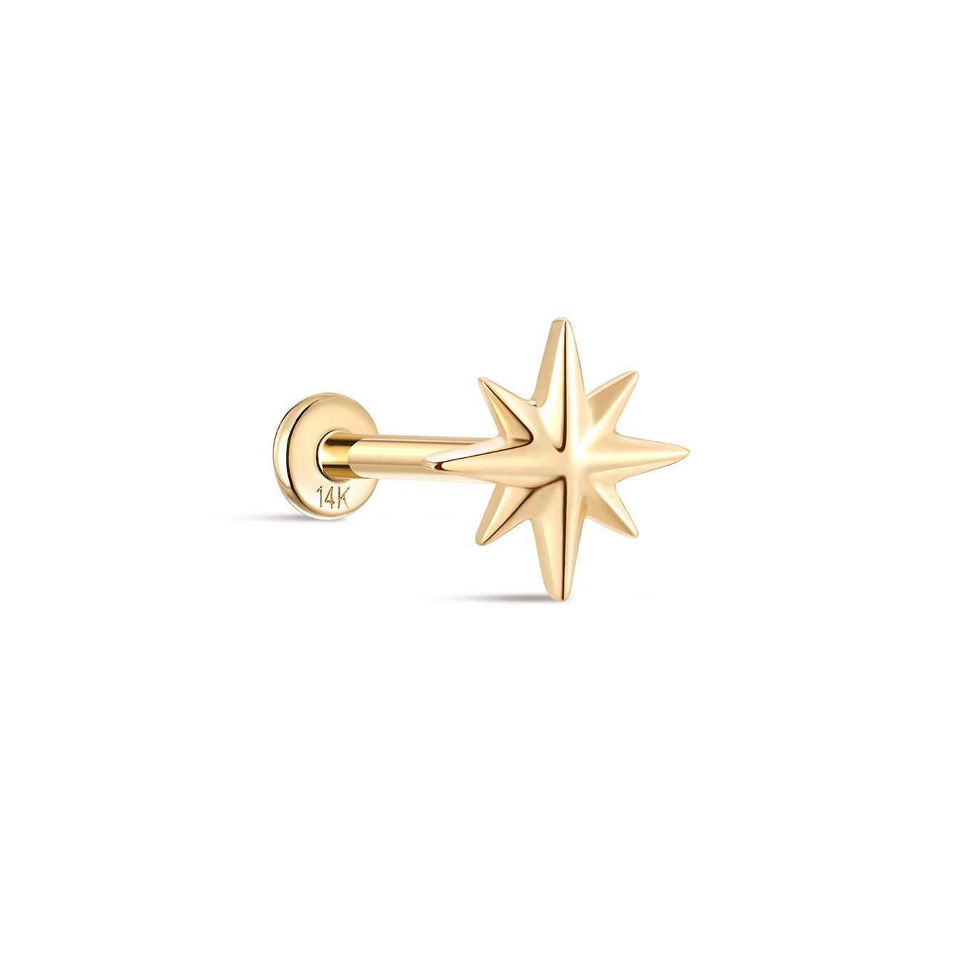 14K Solid Gold Irregular Glossy Octagonal Star Ear Piercing Stud - Kosinerjewelry