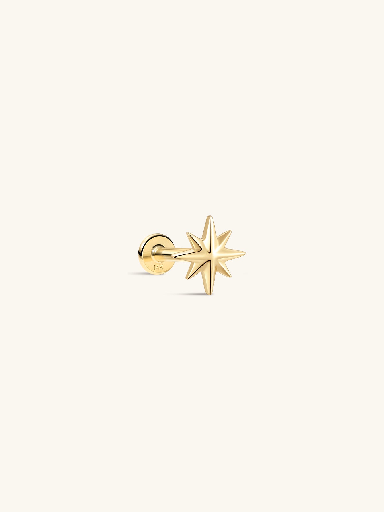 14K Solid Gold Irregular Glossy Octagonal Star Ear Piercing Stud