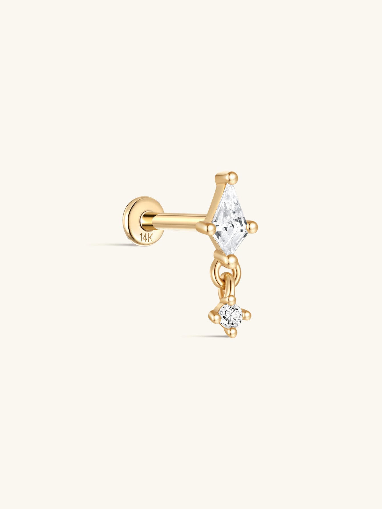 14K Solid Gold Delicate Pendant Ear Piercing Stud - Kosinerjewelry