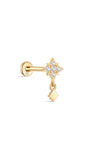 14K Solid Gold Four Petal Glossy Pendant Ear Piercing Stud - Kosinerjewelry