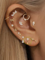 14K Solid Gold Four Petal Glossy Pendant Ear Piercing Stud - Kosinerjewelry