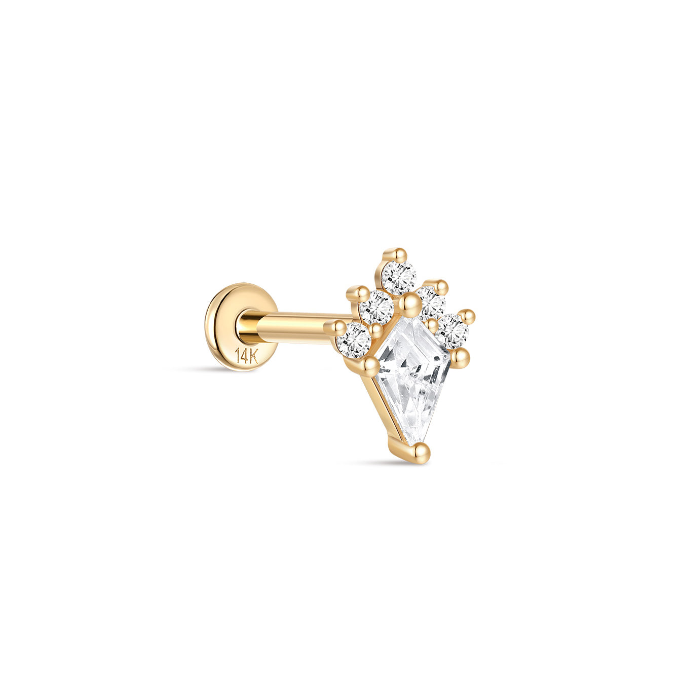 14K Solid Gold Rhombus Crown Ear Piercing Stud - Kosinerjewelry