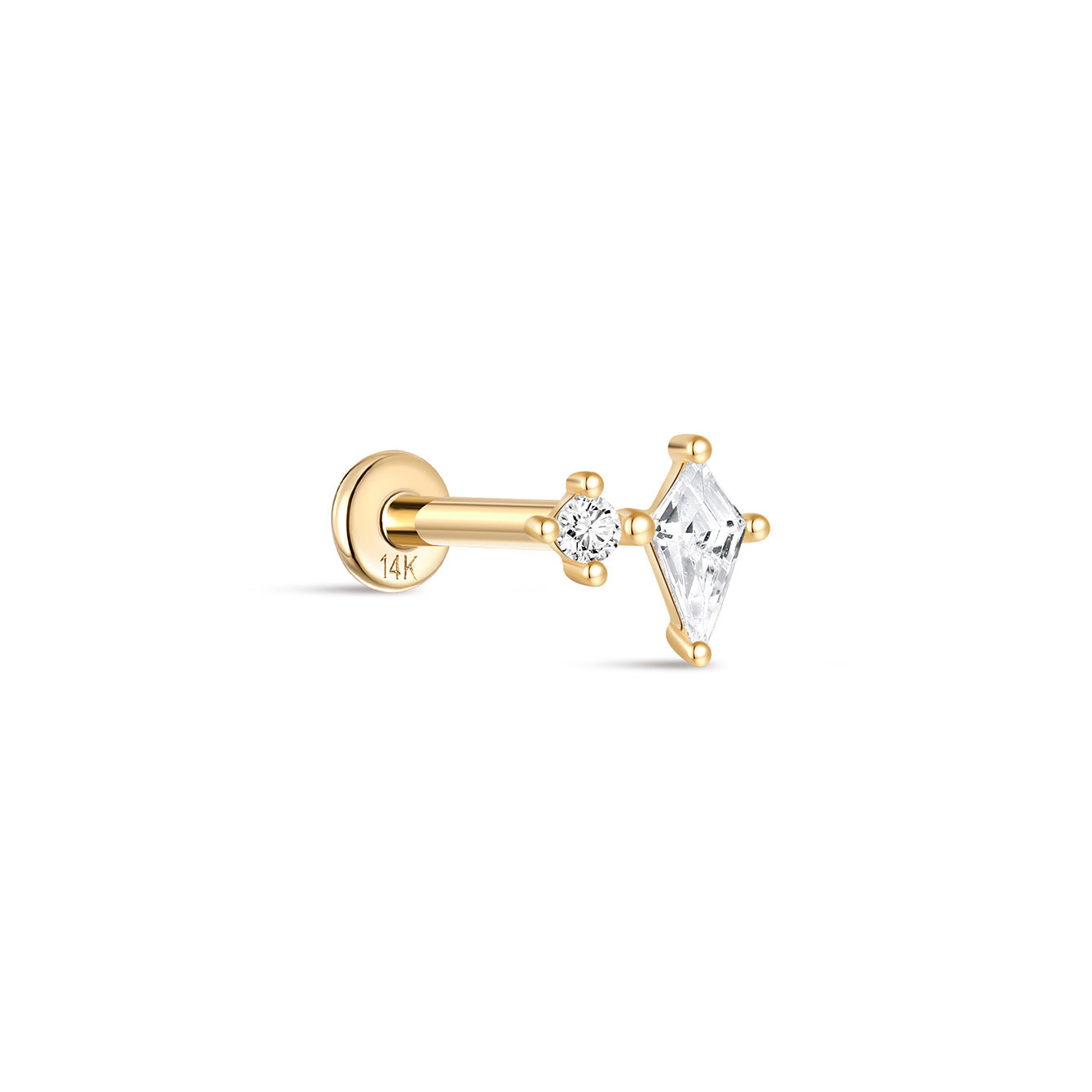 14K Solid Gold Double Geometric Splicing Ear Piercing Stud - Kosinerjewelry