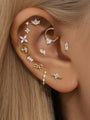 14K Solid Gold Double Geometric Splicing Ear Piercing Stud - Kosinerjewelry