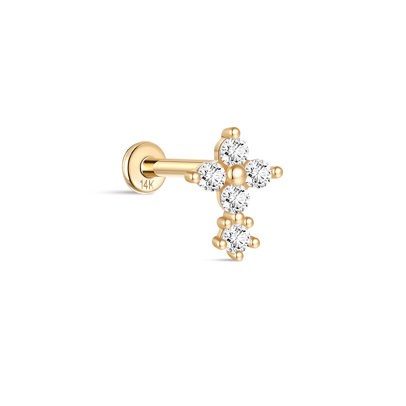 14K Solid Gold Flower Stitching Ear Piercing Stud - Kosinerjewelry