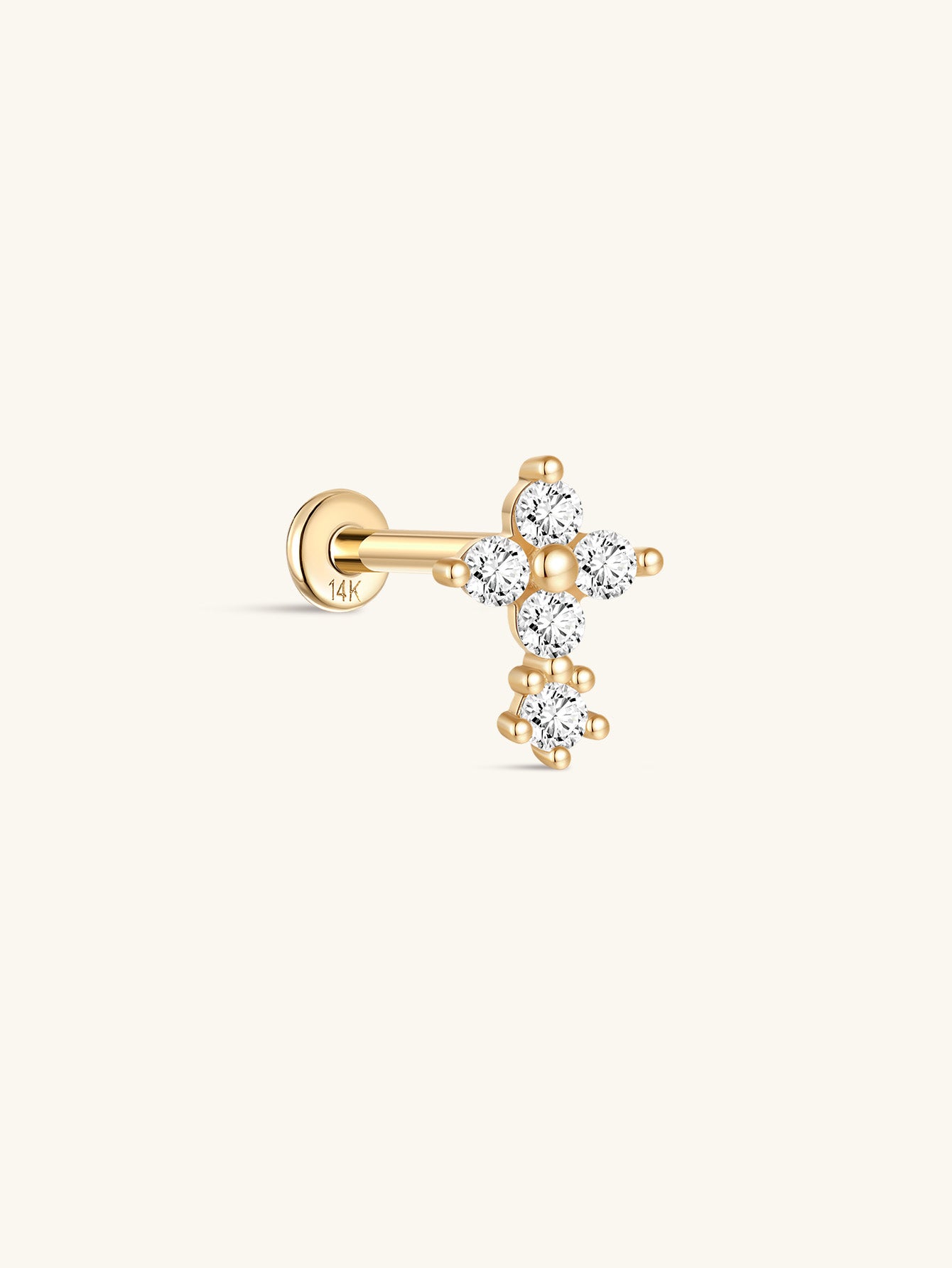 14K Solid Gold Flower Stitching Ear Piercing Stud - Kosinerjewelry