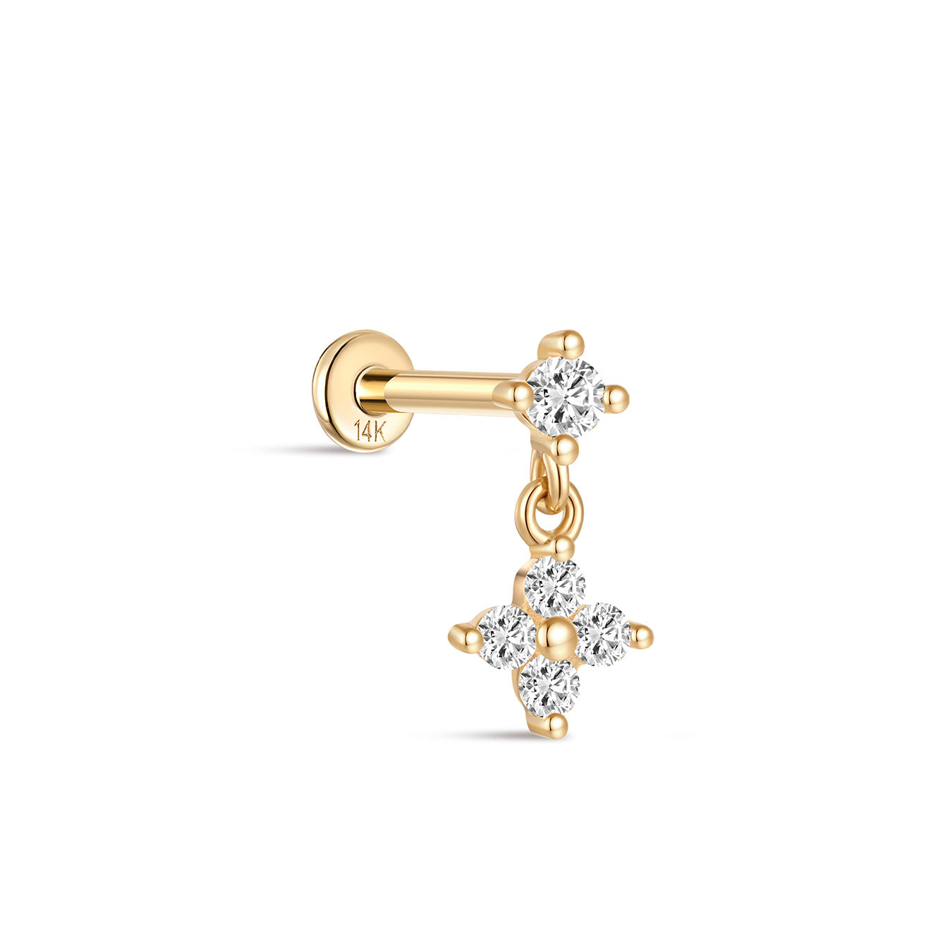 14K Solid Gold Flower Pendant Ear Piercing Stud - Kosinerjewelry