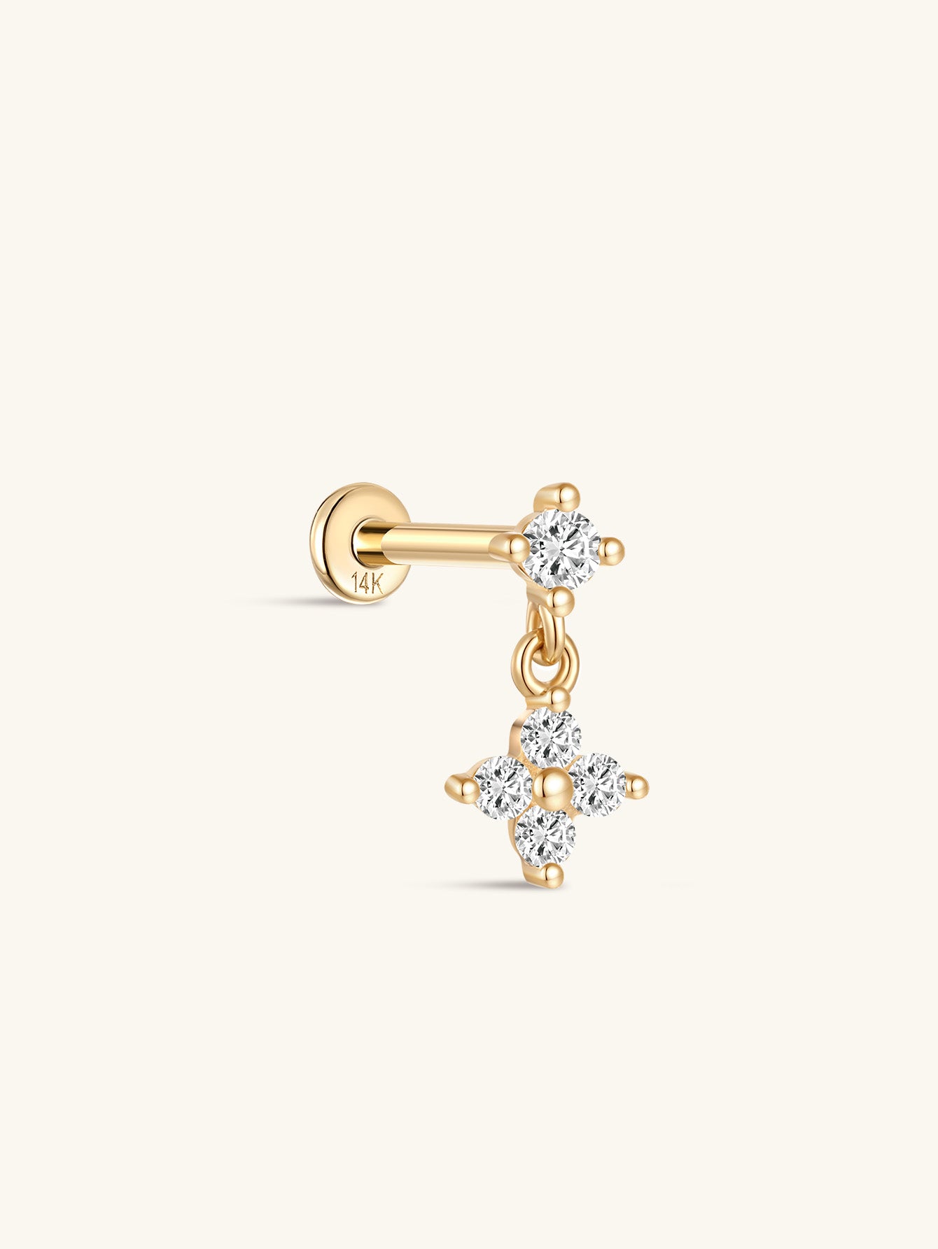 14K Solid Gold Flower Pendant Ear Piercing Stud - Kosinerjewelry
