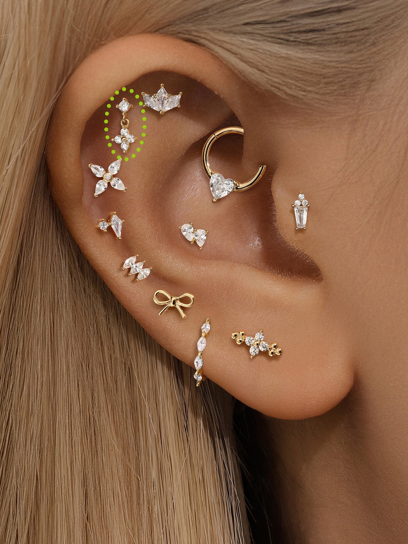 14K Solid Gold Flower Pendant Ear Piercing Stud - Kosinerjewelry