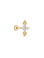 14K Solid Gold Beaded Four-Leaf Flower Ear Piercing Stud - Kosinerjewelry