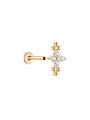 14K Solid Gold Beaded Four-Leaf Flower Ear Piercing Stud - Kosinerjewelry