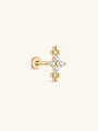 14K Solid Gold Beaded Four-Leaf Flower Ear Piercing Stud - Kosinerjewelry