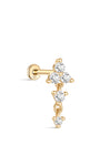Clou de perçage d'oreille rond en zircon avec pompon en or massif 14 carats - Kosinerjewelry