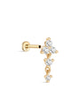 14K Solid Gold Tassel Triangle Round Zircon Ear Piercing Stud - Kosinerjewelry