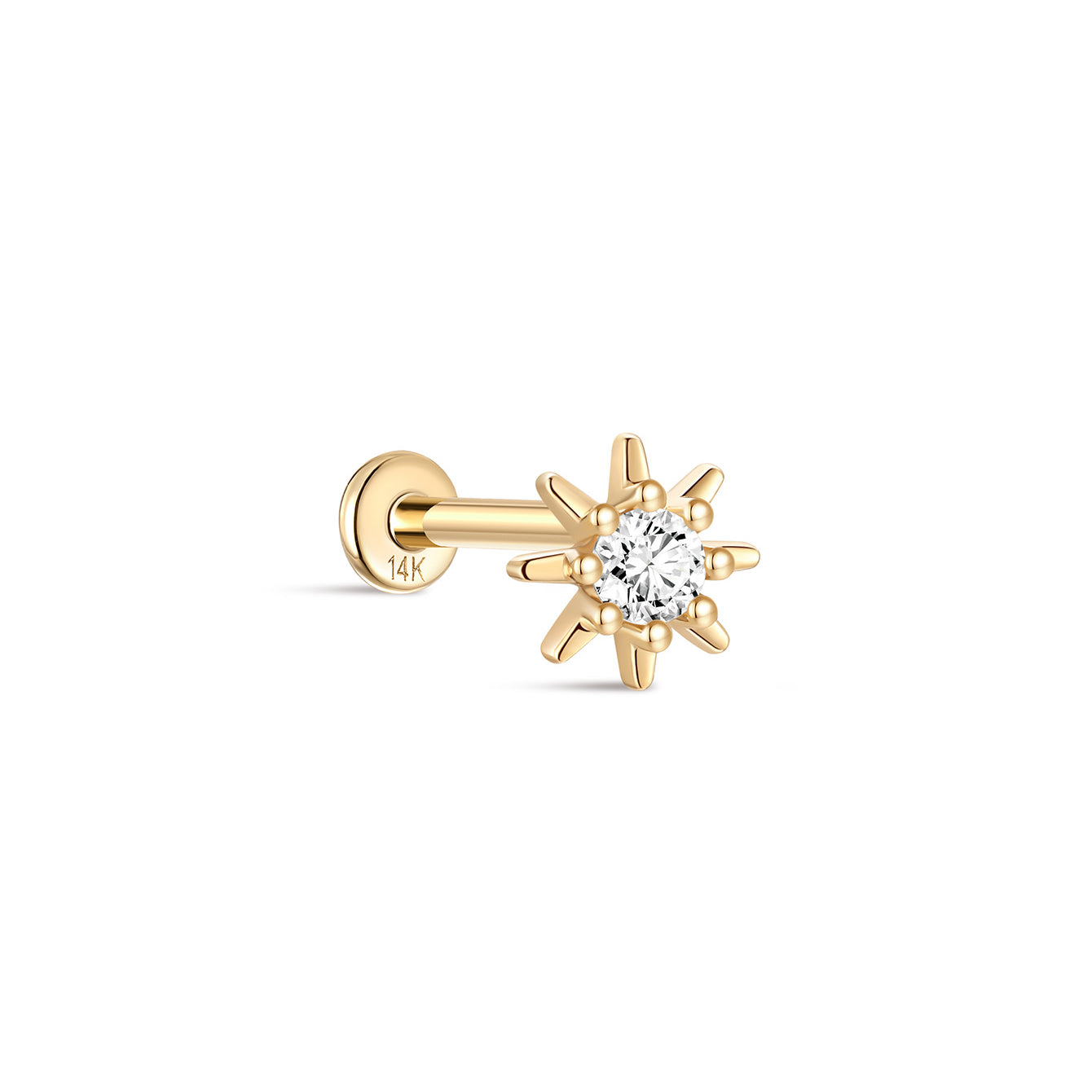 14K Solid Gold Warm Sun Ear Piercing Stud - Kosinerjewelry