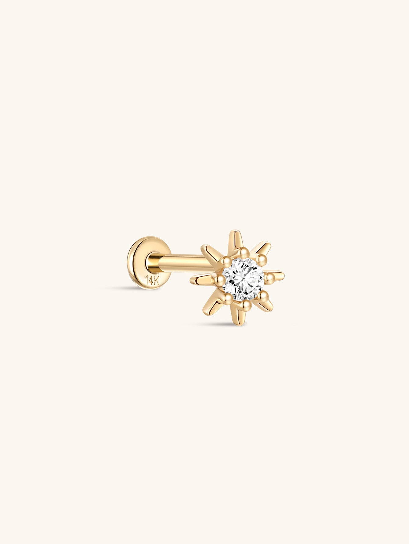 14K Solid Gold Warm Sun Ear Piercing Stud - Kosinerjewelry
