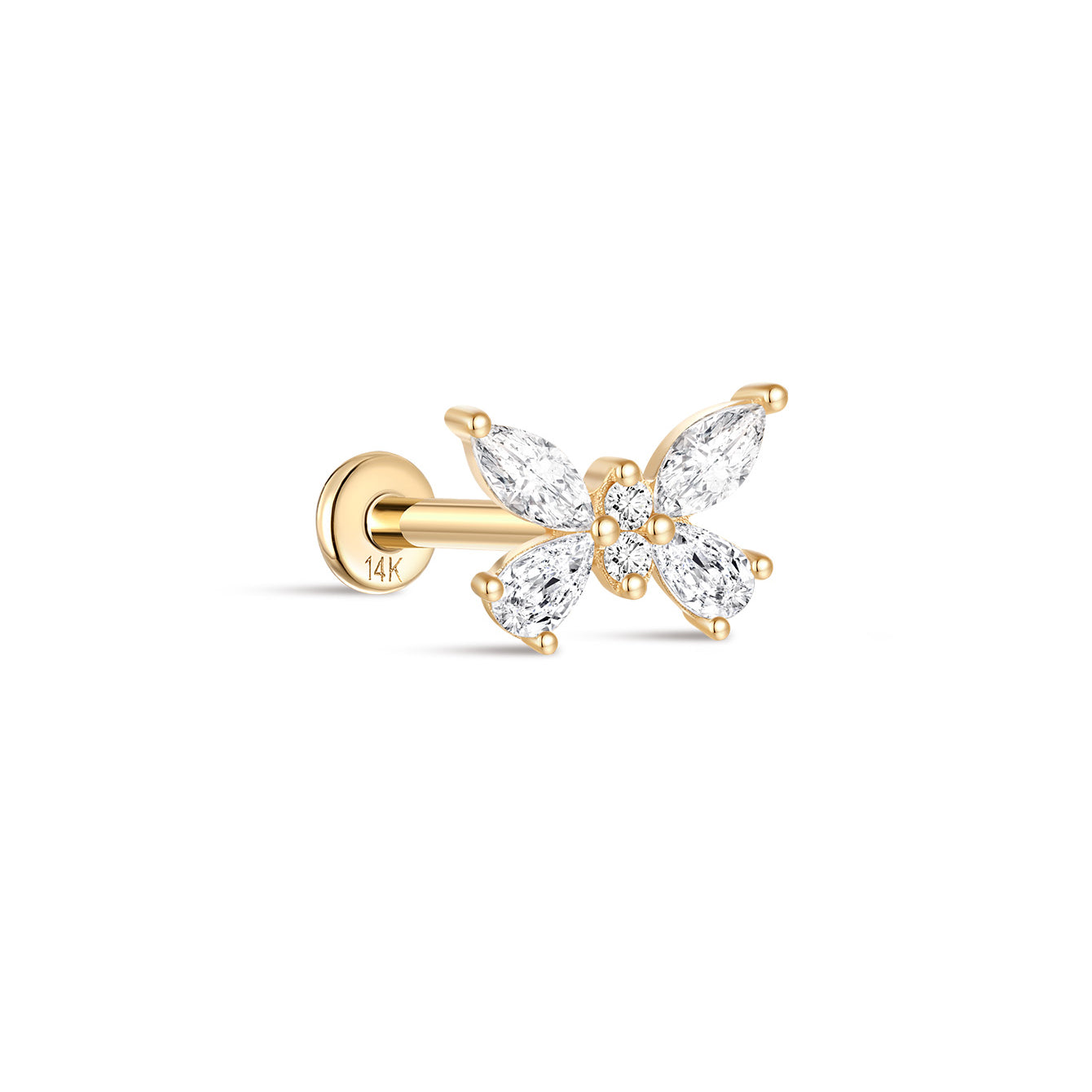 14K Solid Gold Elegant Butterfly Ear Piercing Stud - Kosinerjewelry