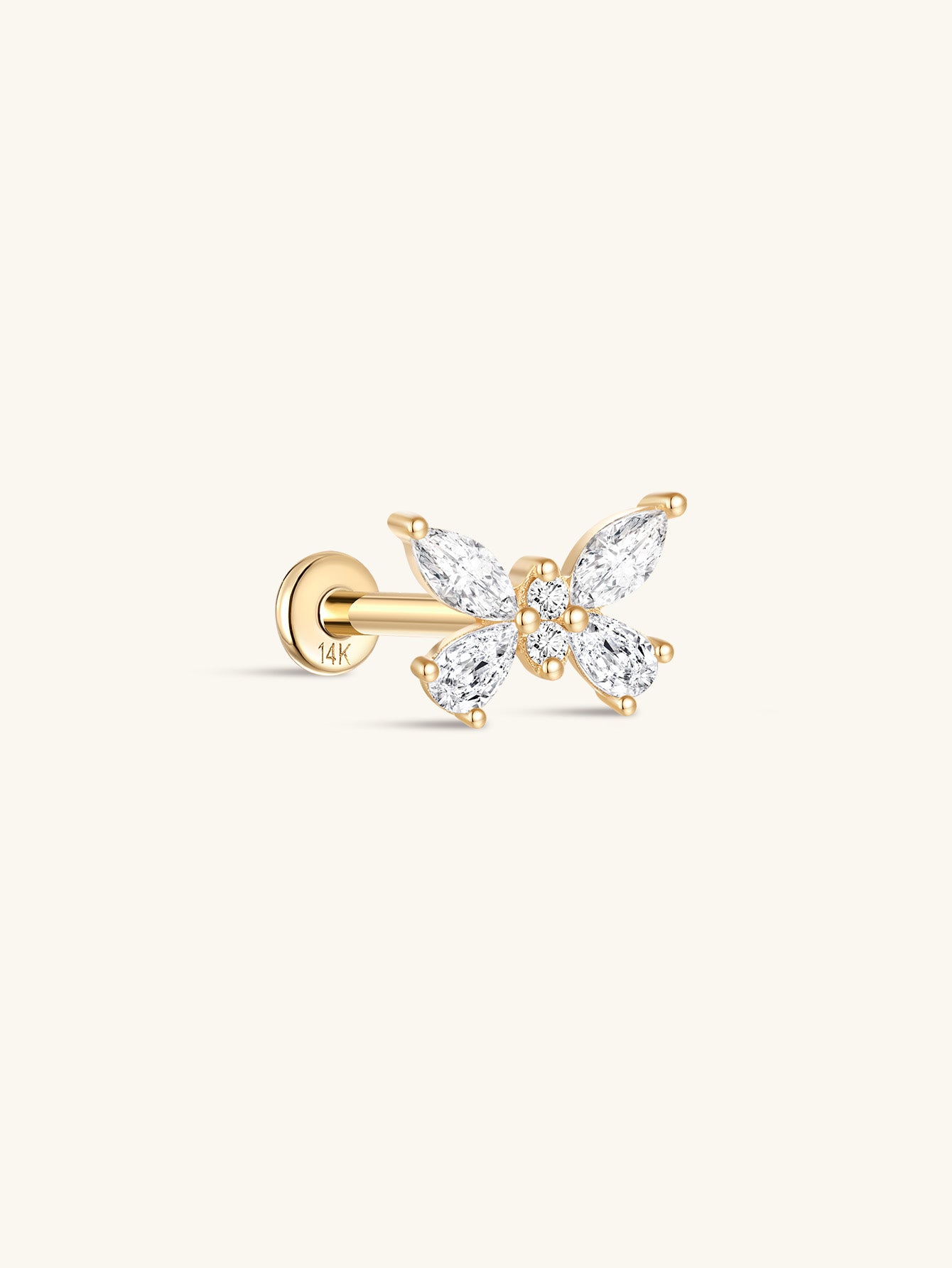 14K Solid Gold Elegant Butterfly Ear Piercing Stud - Kosinerjewelry
