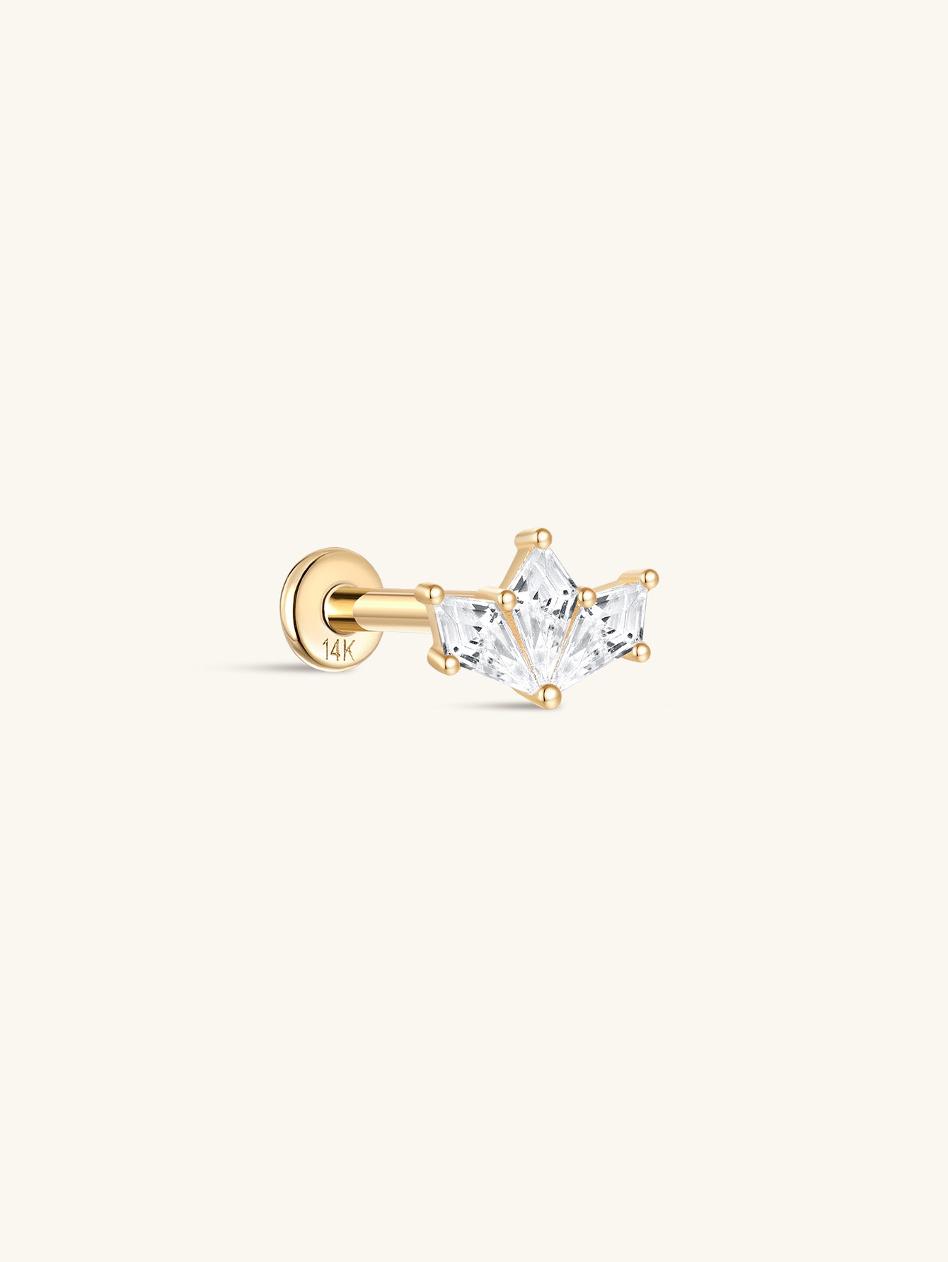 14K Solid Gold Irregular Fan-Shaped Zircon Ear Piercing Stud - Kosinerjewelry