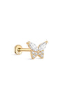 14K massief gouden sprankelende vlinder zirkoon oorpiercing Stud - Kosinerjewelry