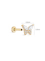 14K Solid Gold Sparkling Butterfly Zircon Ear Piercing Stud - Kosinerjewelry