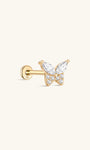 14K massief gouden sprankelende vlinder zirkoon oorpiercing Stud - Kosinerjewelry
