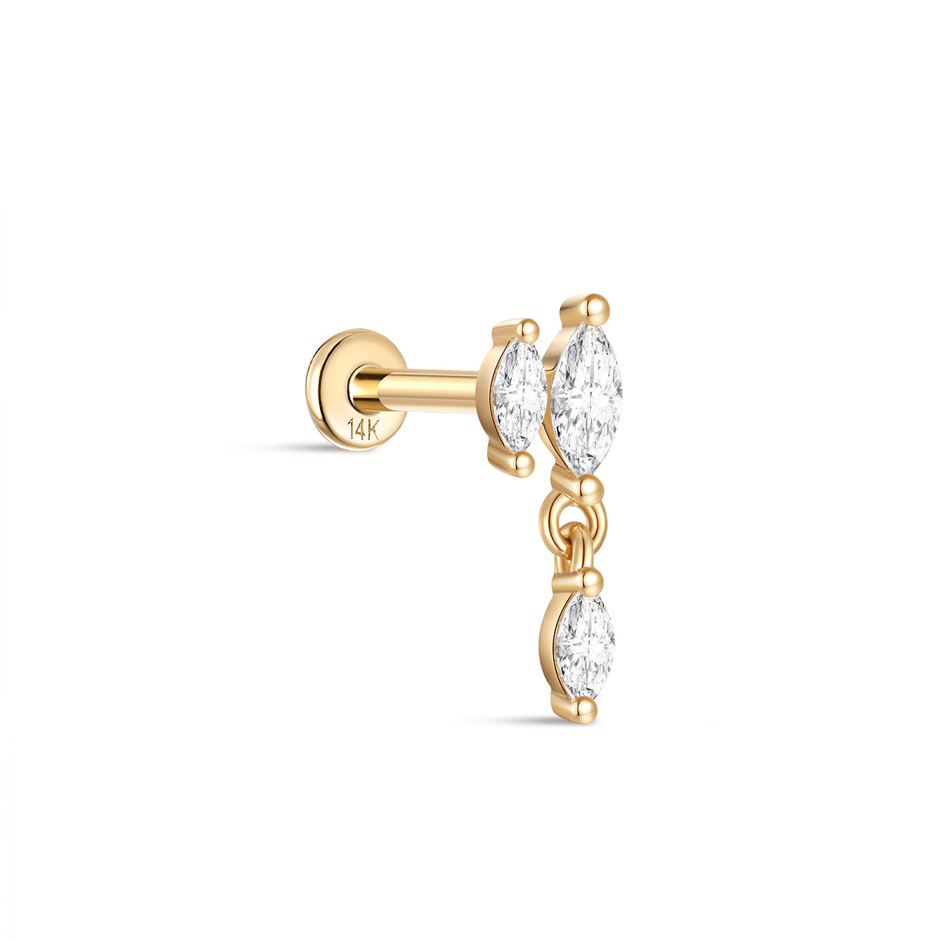 14K Solid Gold Double Zircon Ear Piercing Stud - Kosinerjewelry