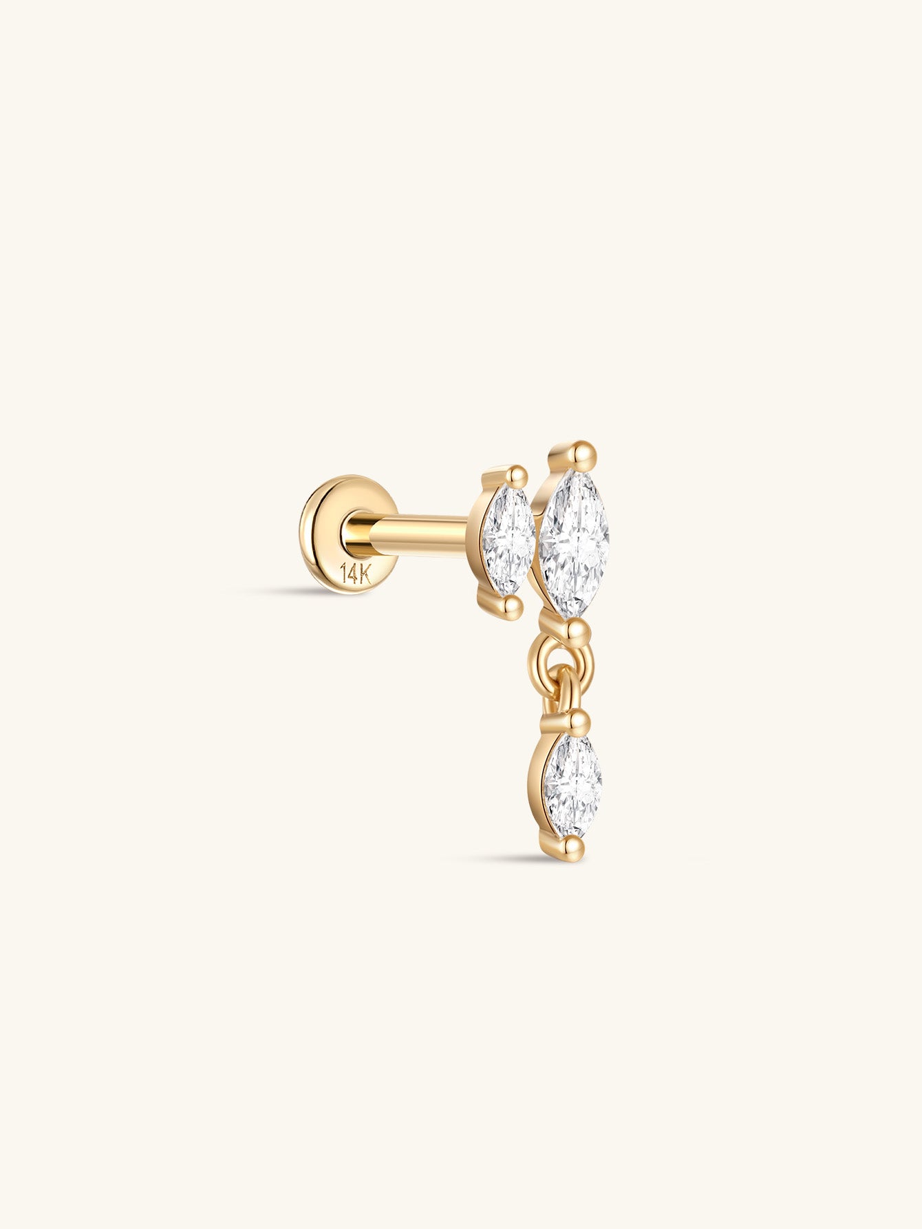 14K Solid Gold Double Zircon Ear Piercing Stud - Kosinerjewelry