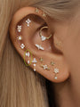 14K Solid Gold Double Zircon Ear Piercing Stud - Kosinerjewelry