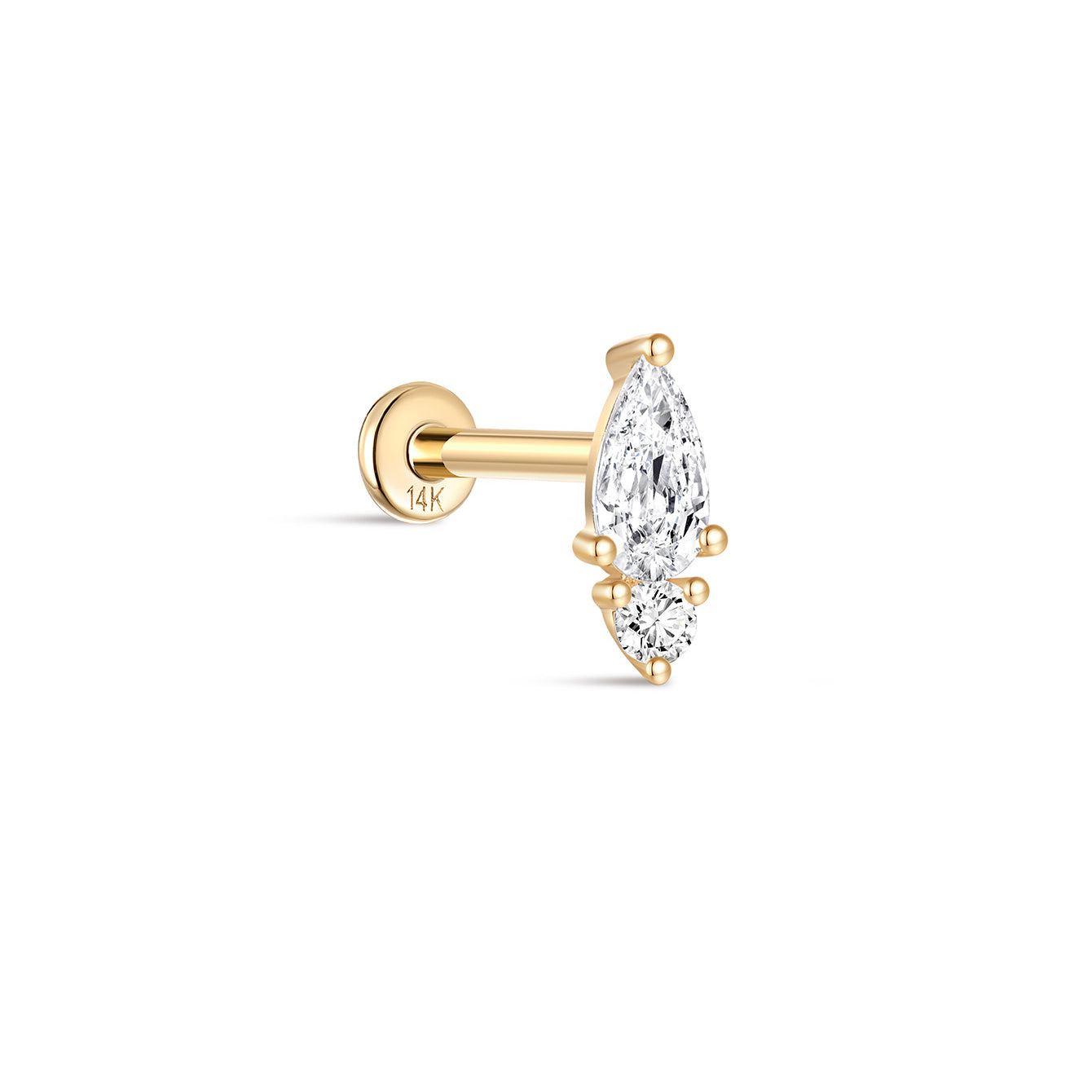 14K Solid Gold Teardrop Marquise Zircon Ear Piercing Stud - Kosinerjewelry