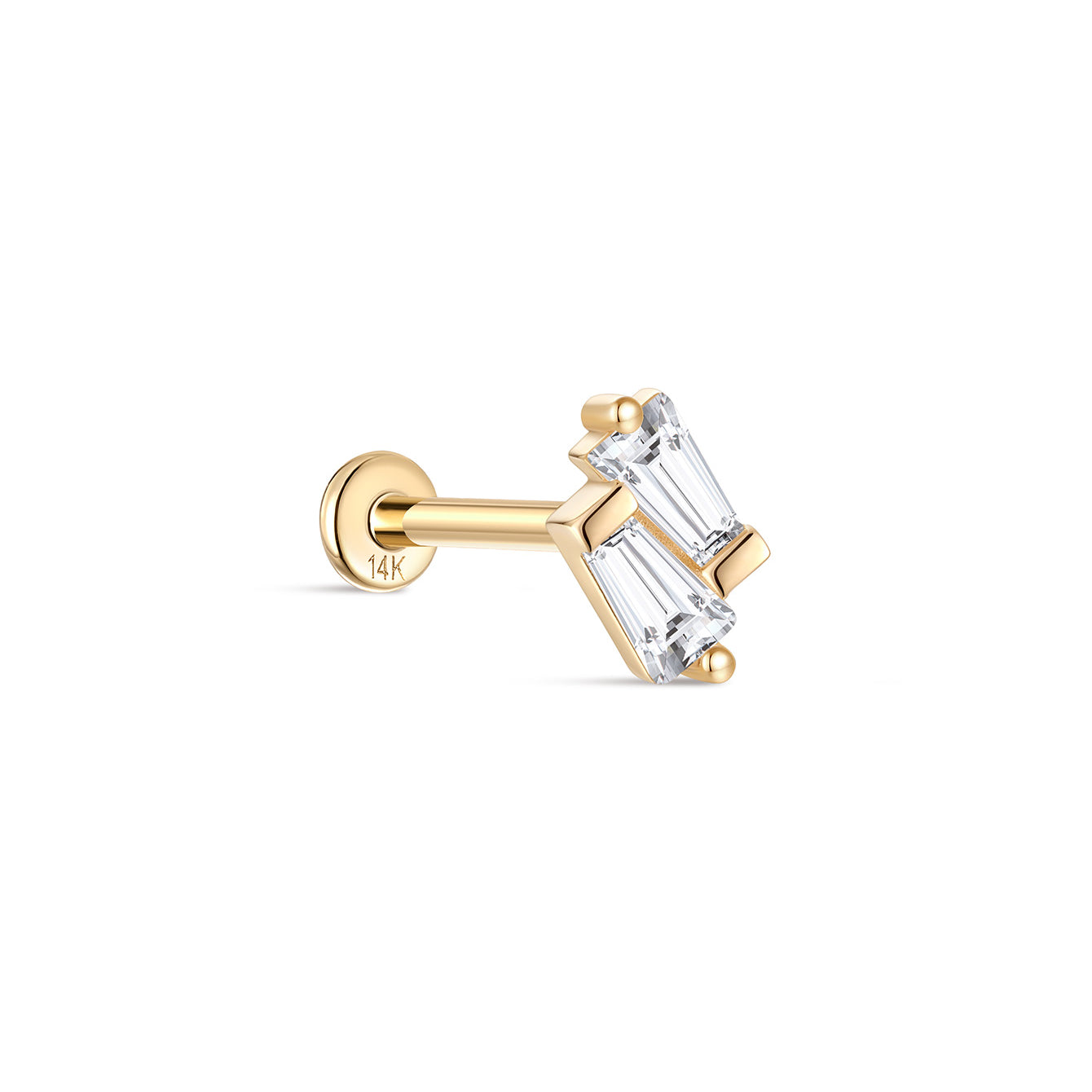 14K Solid Gold Double Trapezoidal Zircon Ear Piercing Stud - Kosinerjewelry