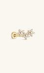14K Solid Gold Sparkling Triple Flower Ear Piercing Stud - Kosinerjewelry