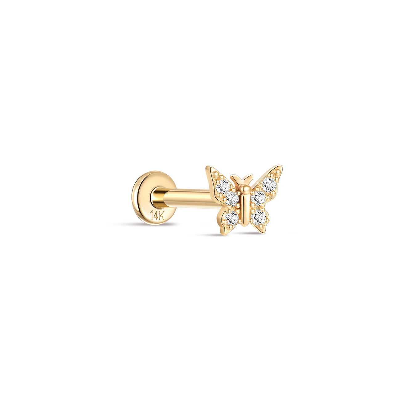 14K Solid Gold Dainty Butterfly Zircon Ear Piercing Stud - Kosinerjewelry