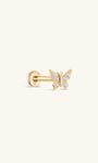 14K Solid Gold Dainty Butterfly Zircon Ear Piercing Stud - Kosinerjewelry