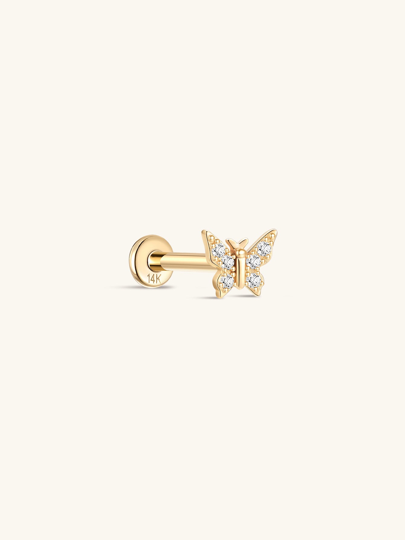 14K Solid Gold Dainty Butterfly Zircon Ear Piercing Stud - Kosinerjewelry