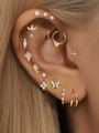 14K Solid Gold Dainty Butterfly Zircon Ear Piercing Stud - Kosinerjewelry