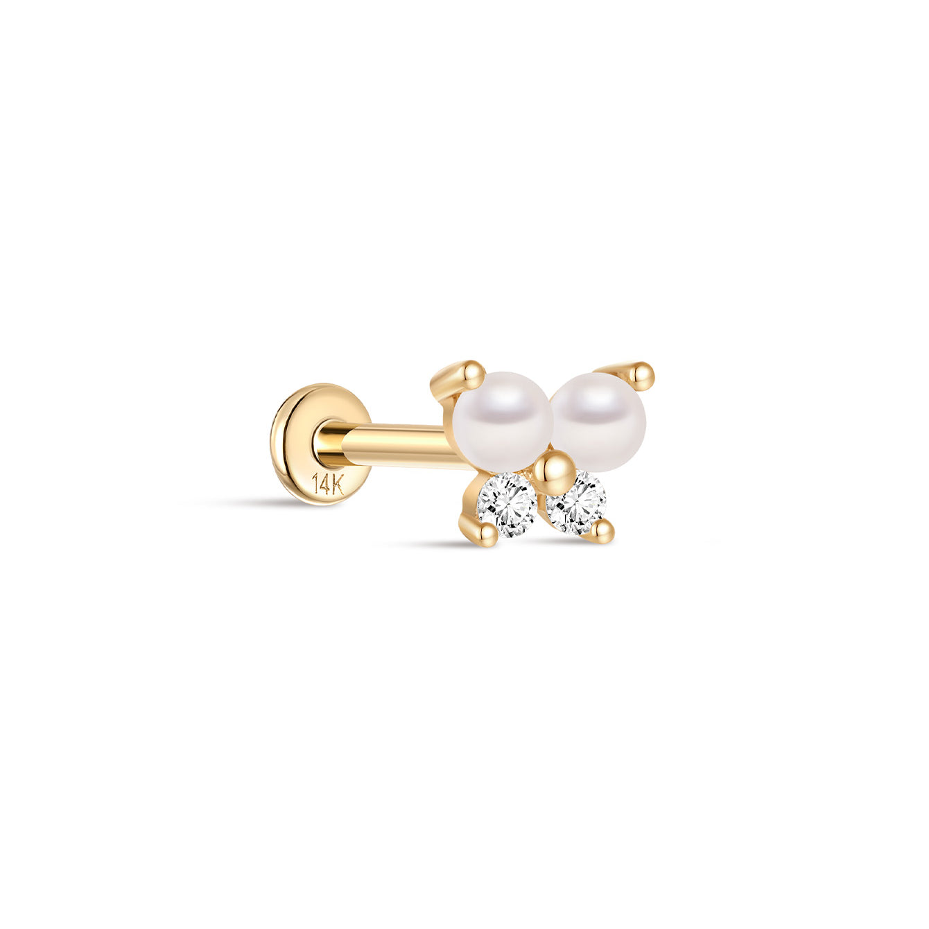 14K Solid Gold Pearl Butterfly Ear Piercing Stud - Kosinerjewelry