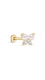 14K Solid Gold Pearl Butterfly Ear Piercing Stud - Kosinerjewelry