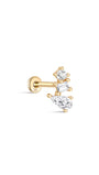 14K Solid Gold Three Irregular Zircons Ear Piercing Stud - Kosinerjewelry