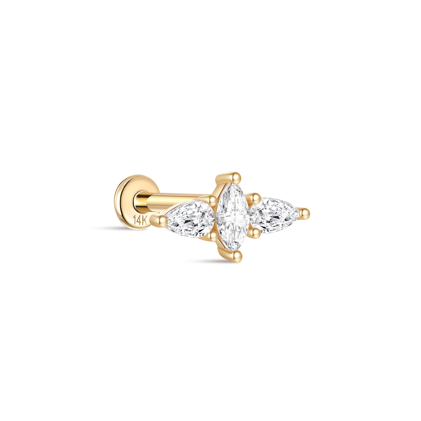 14K Solid Gold Teardrop Zircon Wings Ear Piercing Stud - Kosinerjewelry