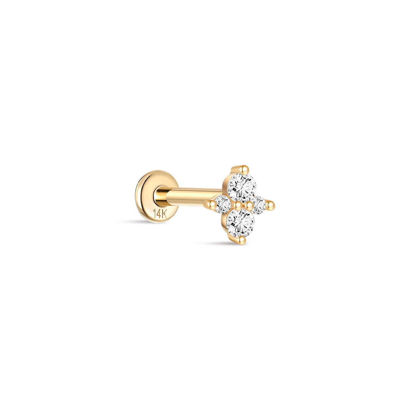 14K Solid Gold Irregular Round Zircon Ear Piercing Stud - Kosinerjewelry