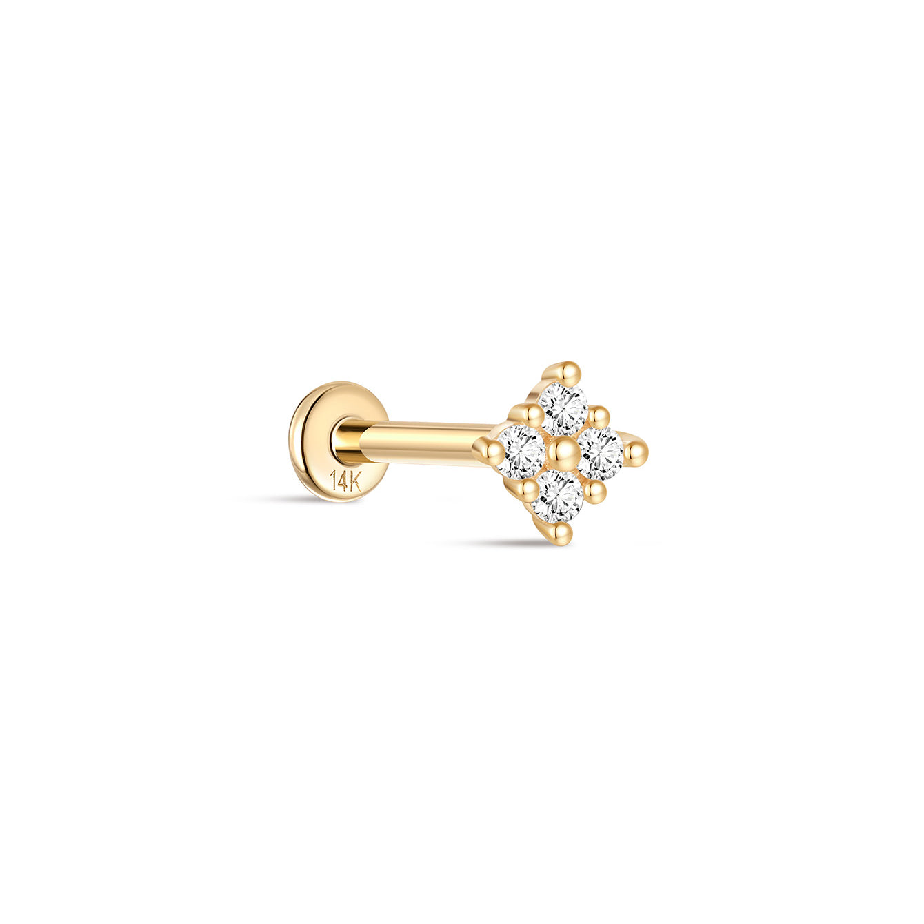 14K Solid Gold Square Flower Ear Piercing Stud - Kosinerjewelry