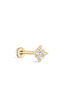 14K Solid Gold Square Flower Ear Piercing Stud - Kosinerjewelry