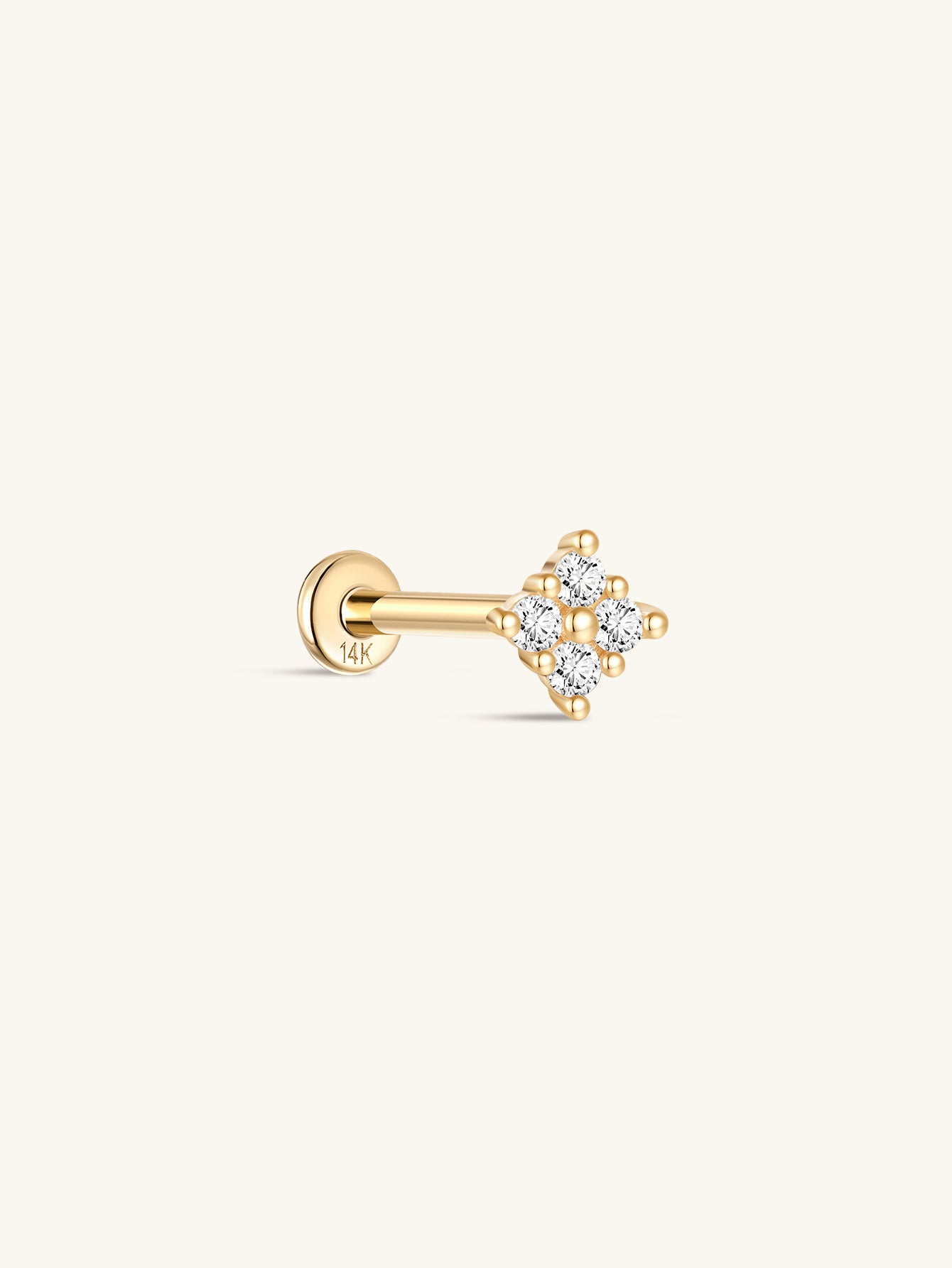 14K Solid Gold Square Flower Ear Piercing Stud - Kosinerjewelry