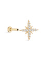 14K Solid Gold Shining Eight-Pointed Star Zircon Ear Piercing Stud - Kosinerjewelry