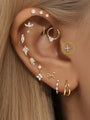 14K Solid Gold Shining Eight-Pointed Star Zircon Ear Piercing Stud - Kosinerjewelry