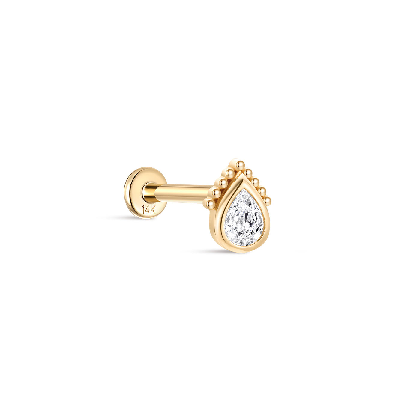 14K Solid Gold Single Water Drop Ear Piercing Stud - Kosinerjewelry